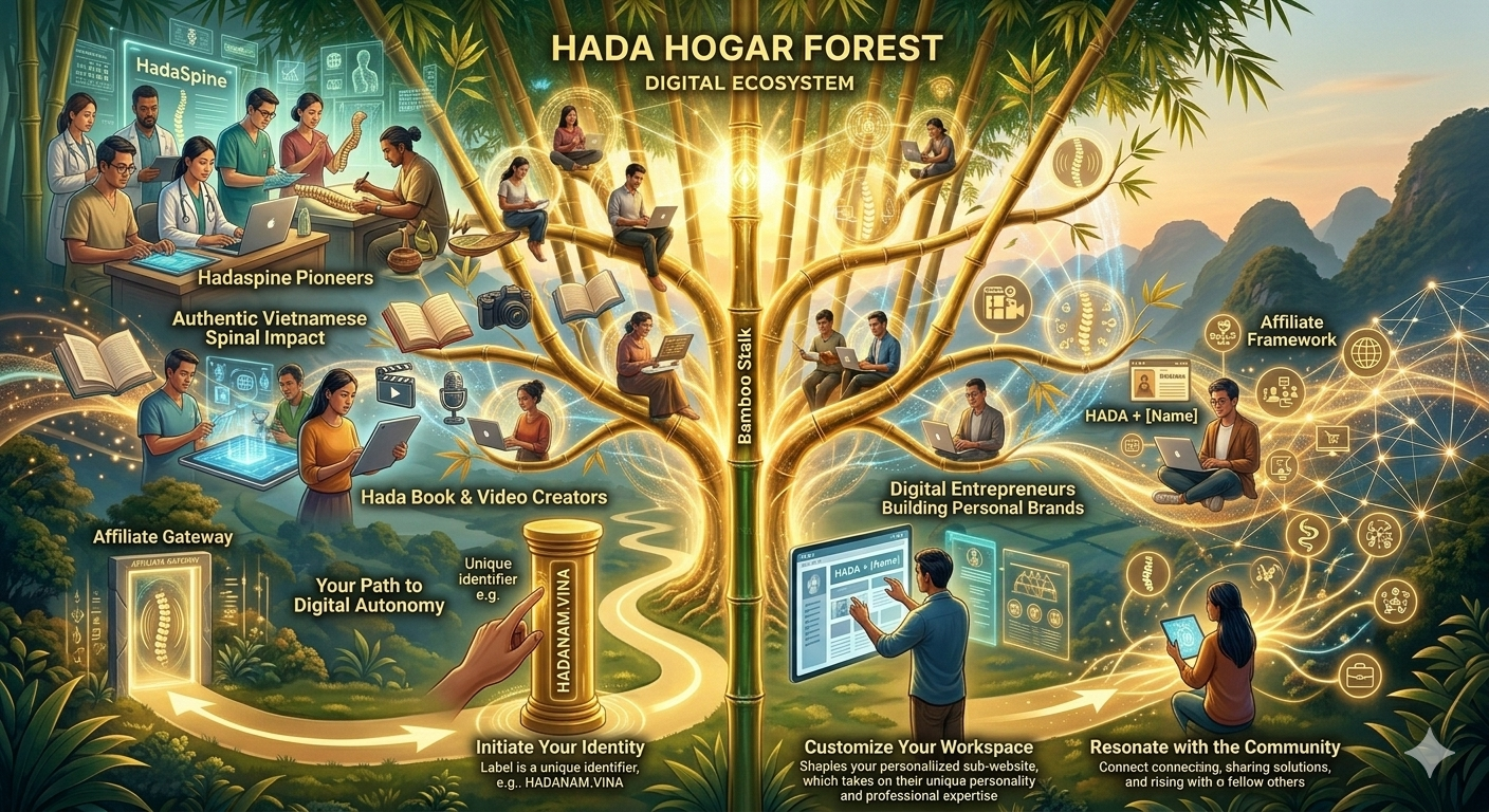 Hada Hogar infrastructure providing total ownership of digital identity and access to the Root System of Vietnamese Spinal Impact knowledge.